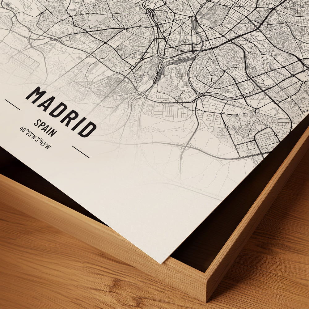 Madrid Black and White Map Art Print