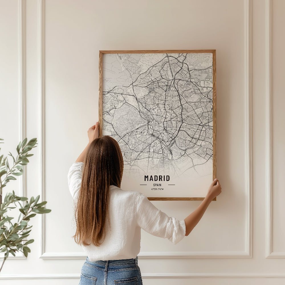 Madrid Black and White Map Art Print