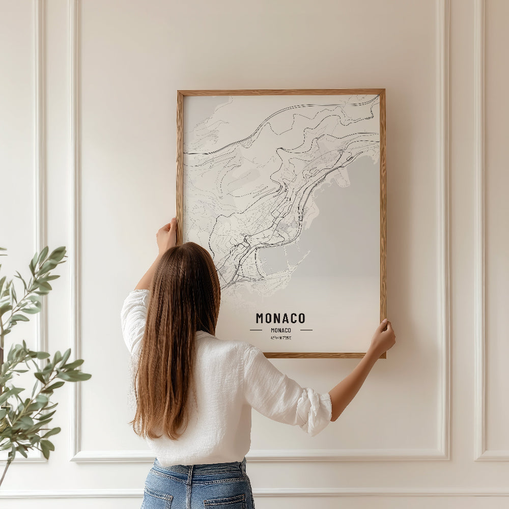 Monaco Black and White Map Art Print