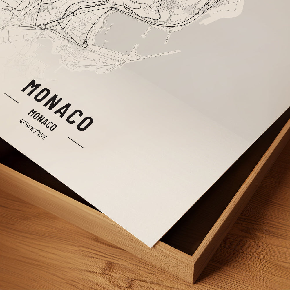 Monaco Black and White Map Art Print