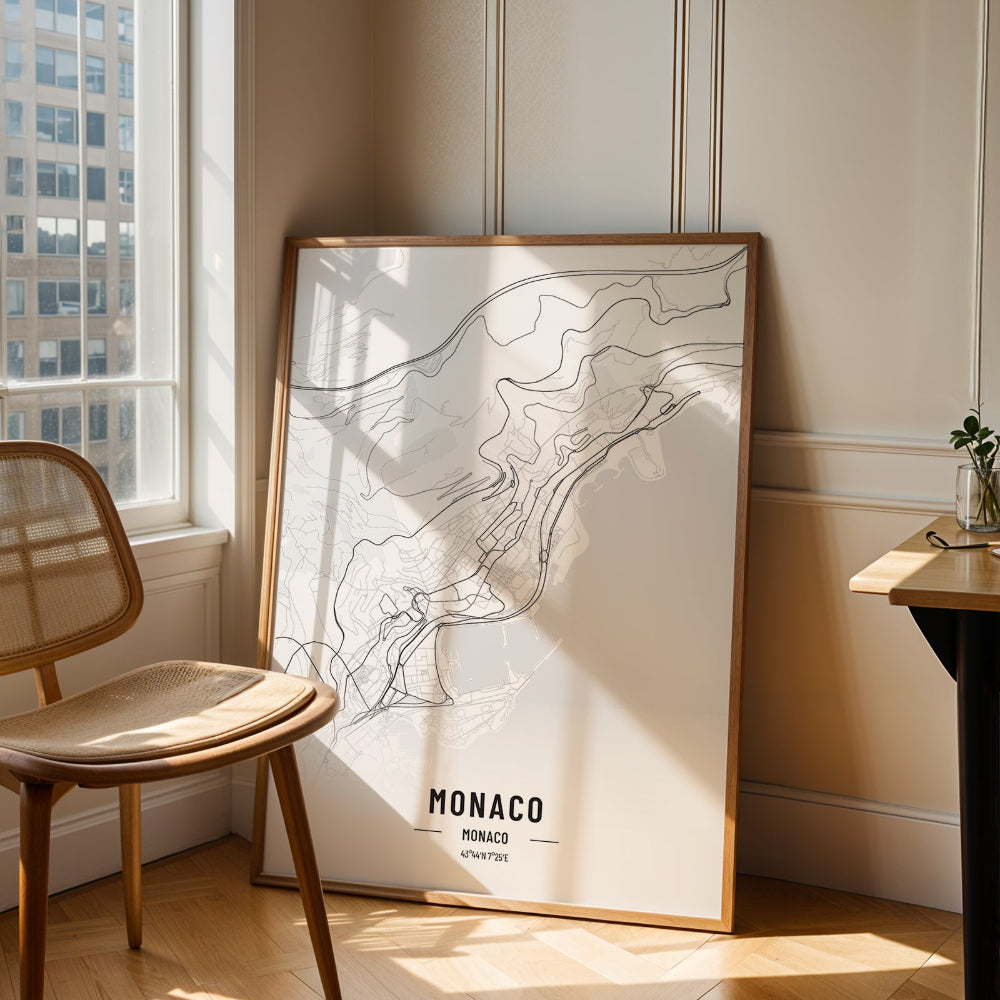 Monaco Black and White Map Art Print