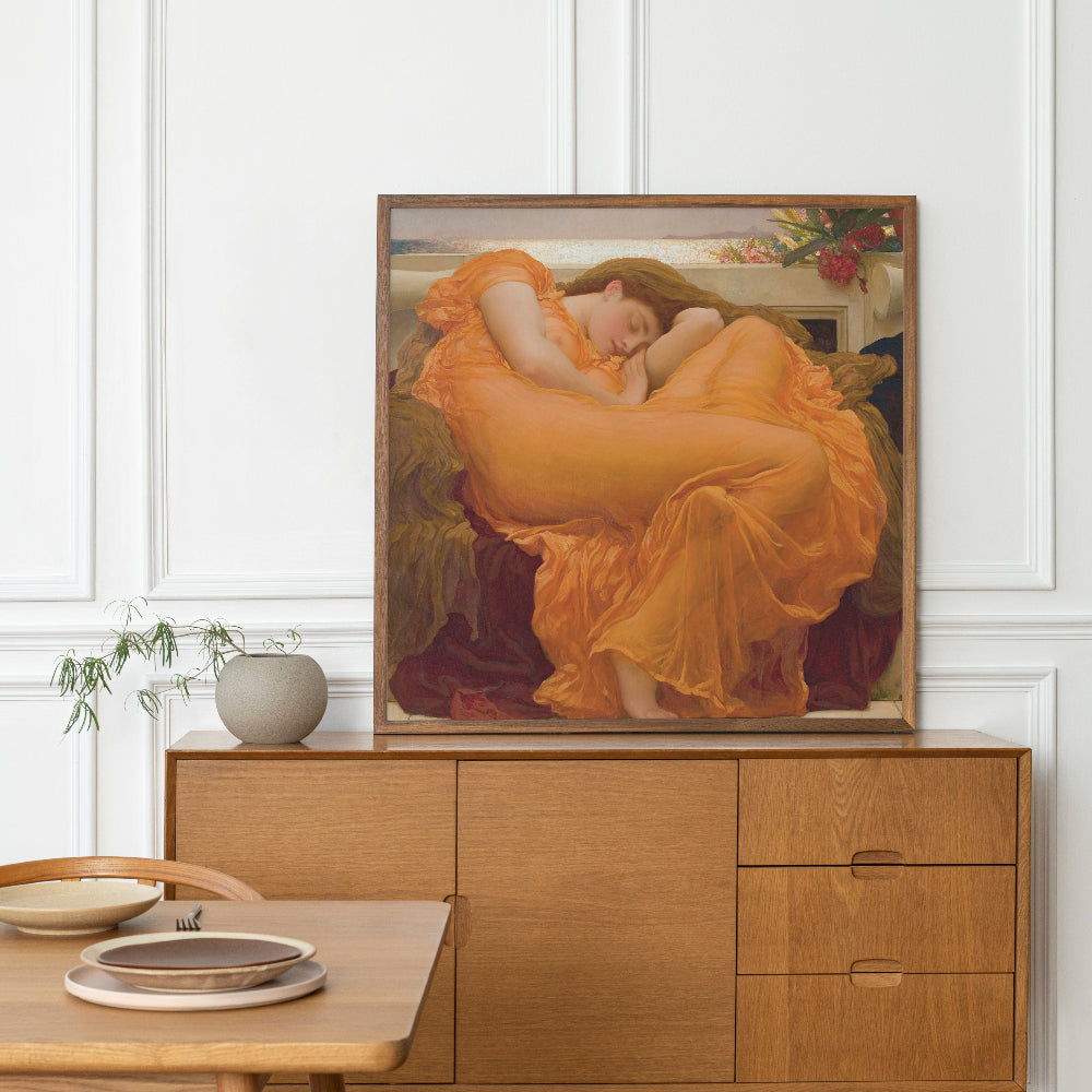 painting of a woman in an orange dress Abstract Fashion Woman in Orange Dress Canvas Wall Painting Homcraft
