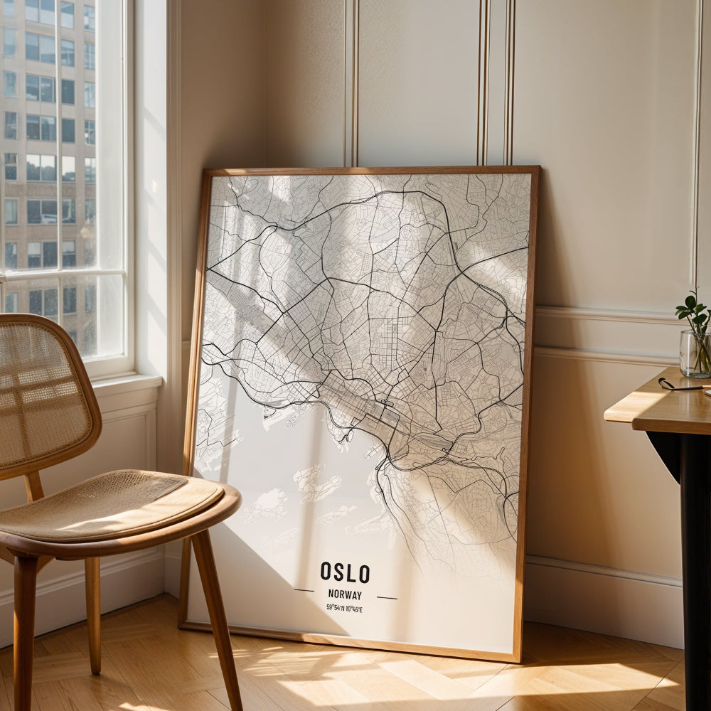 Oslo Black and White Map Art Print