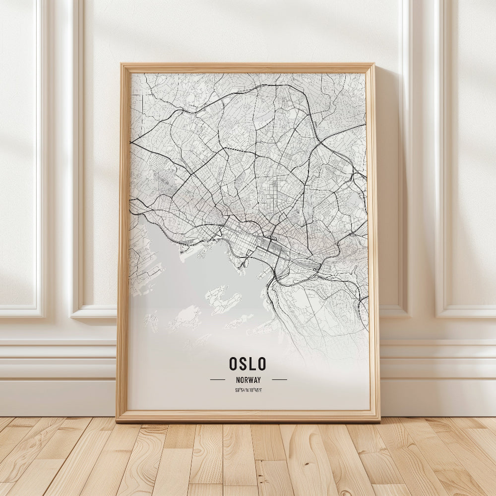 Oslo Black and White Map Art Print