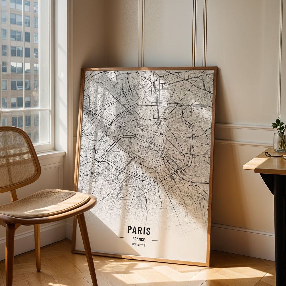 Paris Black and White Map Art Print