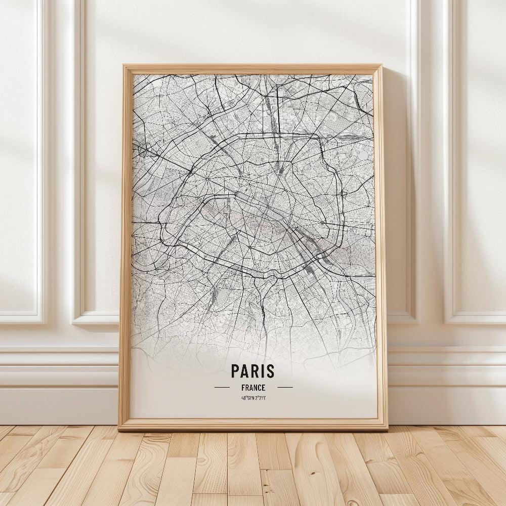 Paris Black and White Map Art Print