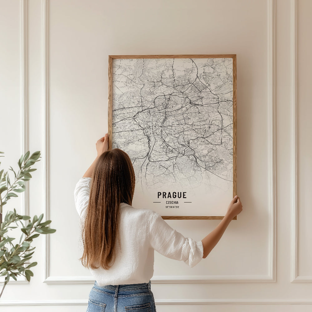 Prague Black and White Map Art Print