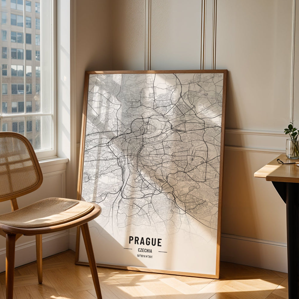 Prague Black and White Map Art Print