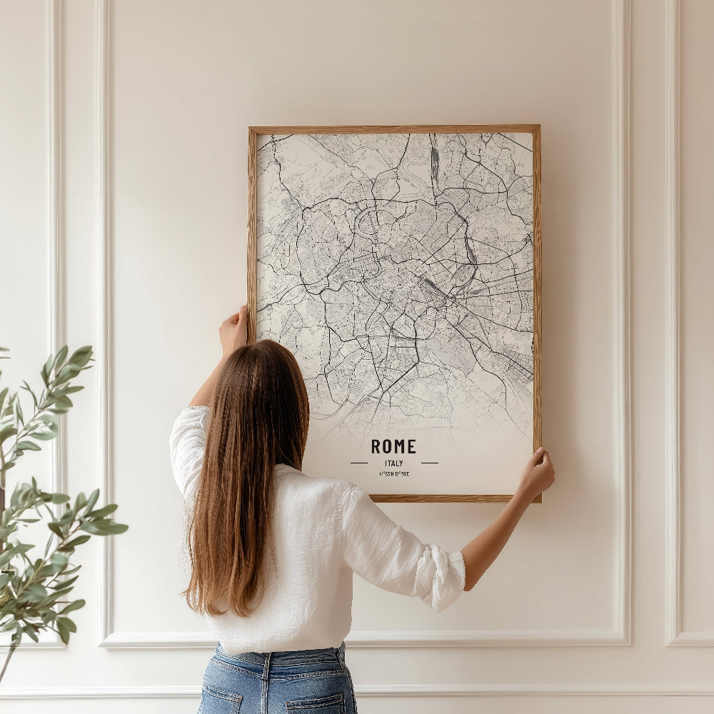 Rome Black and White Map Art Print