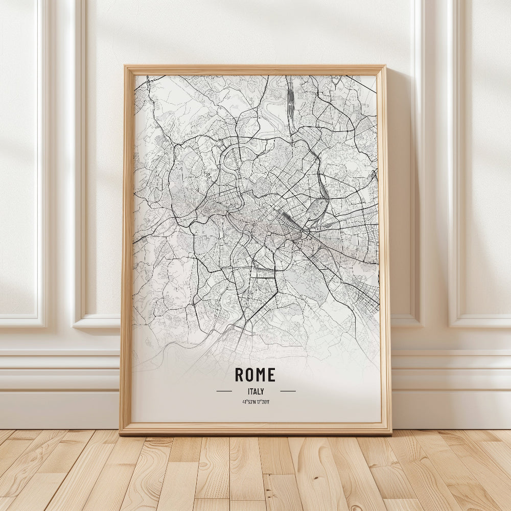 Rome Black and White Map Art Print