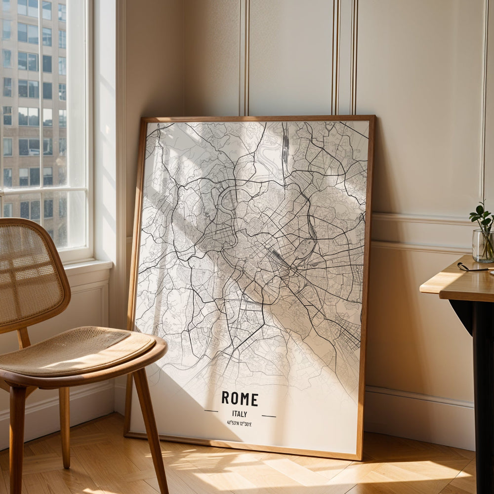 Rome Black and White Map Art Print