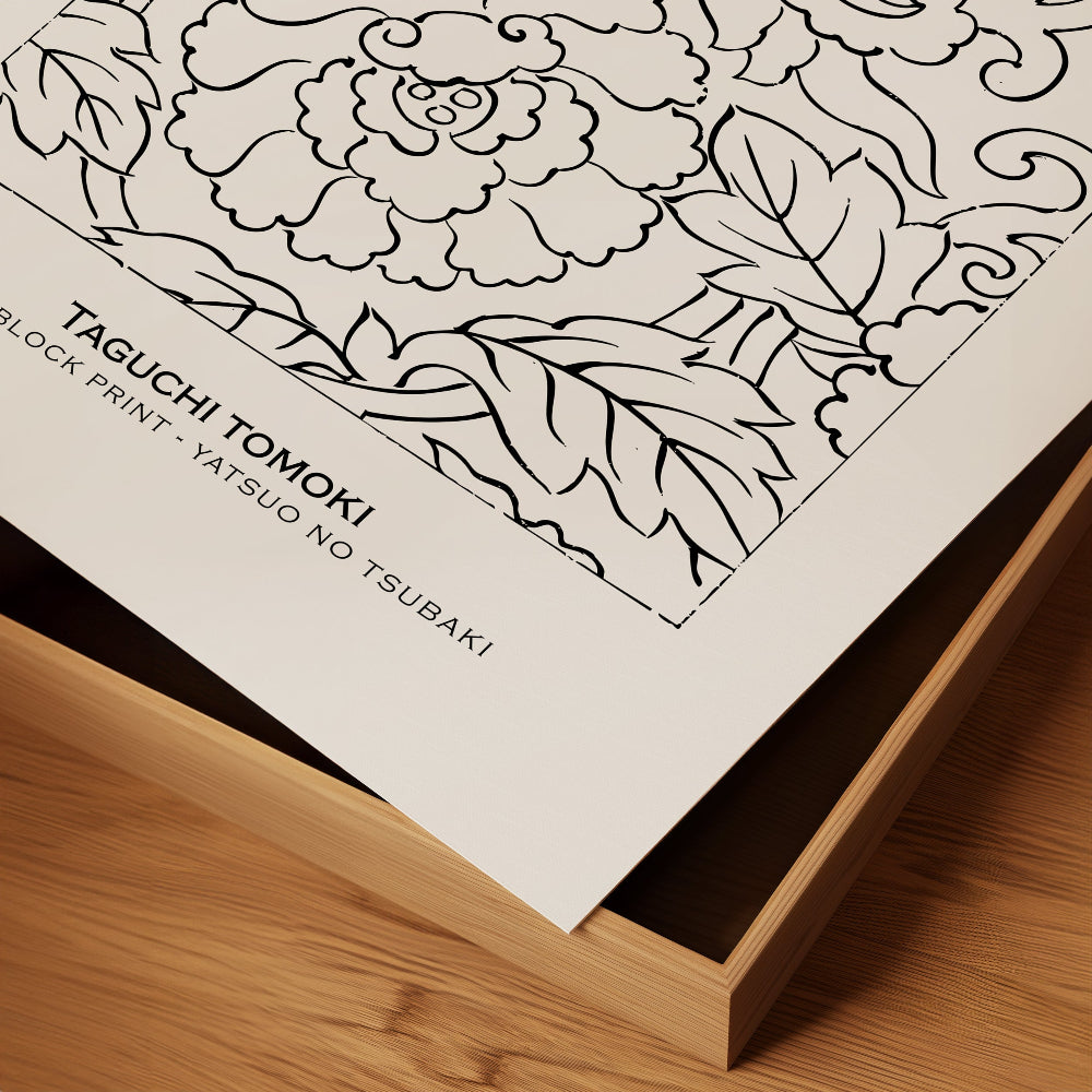 Japanese Botanical Line Art Woodblock Print by Taguchi Tomoki