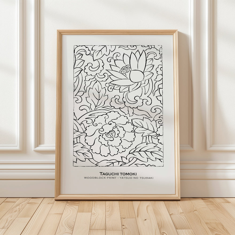 Japanese Botanical Line Art Woodblock Print by Taguchi Tomoki