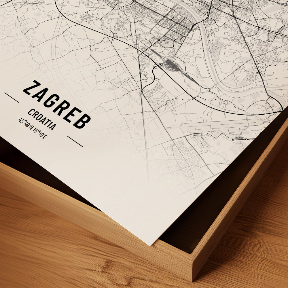 Zagreb Black and White Map Art Print